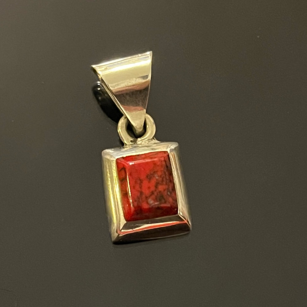Sterling Silver Red Jasper Mexican Signed Pendant